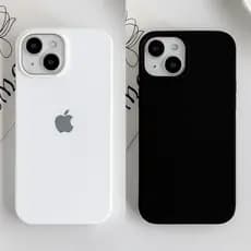 Capa Capinha Silicone Aveludada Premium PRETO BRANCO Para IPhone 13 XR/11/13/14/15//16/16Promax/plus