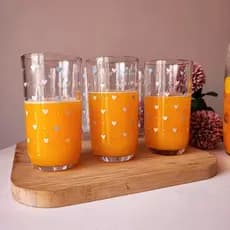 Conjunto 6 Copos de Vidro Decorados Coração 240ml Água Suco Refrigerante -Copo de Coração Jogo Vidro