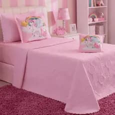 SOLTEIRO Cobre Leito Colcha Infantil Menina SONHO Unicórnio 03 Peças - Matelado Ultrassônico Mácio