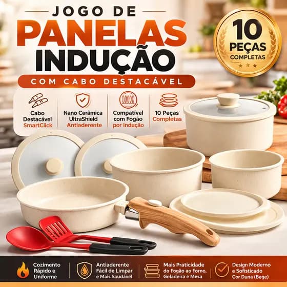 Jogo De Panelas Com Cabo Destacável Nano Cerâmica Indução