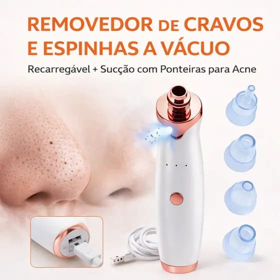 Removedor Cravos e Espinhas Extrator de Cravos Sucção a Vácuo Aparelho Recarregável Sugador Remove Acne