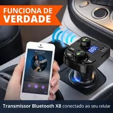 Adaptador Bluetooth Carro Transmissor FM Carregador Veicular Compatível com Android e iPhone - x8