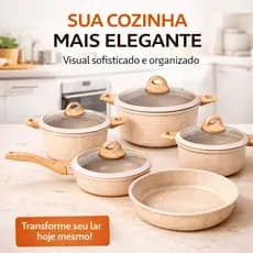 Jogo de Panelas 5 Peças Revestimento Cerâmico Antiaderente Indução Gás