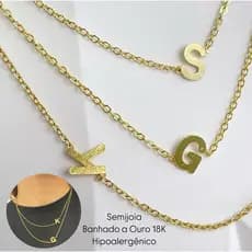 Colar Gargantilha com Letra Inicial do Nome no Meio da Corrente Banhado a Ouro 18K