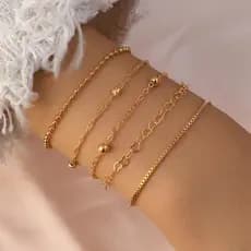 Kit De Pulseiras 5 Peças Com Elos Ajustáveis Feminino Prata ou Dourado Hipoalergênico