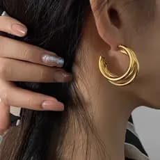 Brinco Argola Tripla Lisa Tubo Multicamadas Estilo Blogueira Tendência Elegante Folheado no Dourado ou Prata