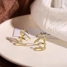 Brinco Ear Cuff Geométrico Zircônia em Forma de Garra Folheado Prata ou Dourado Estilo Coreano
