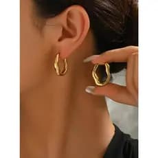 Brinco Feminino Argola Orgânico Ondulada Distorcido Minimalista Elegante Acessório Feminino Prata ou Dourado