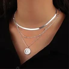 Colar Feminino Trio Laminado Pingente Mandala Banhado na Prata ou no Dourado 18K Hipoalergênico