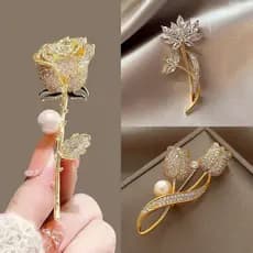 Broche Feminino Flor Rosa Tulipa Strass Pérola Semijoia Luxo Casamento Blazer Bottons Pin Broches