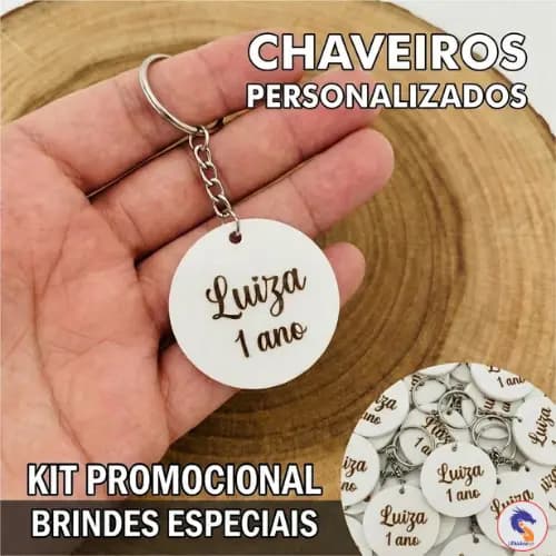Chaveiros Personalizados Kit 50  MDF Branco 5cm - Lembrancinha Aniversário - Casamentos
