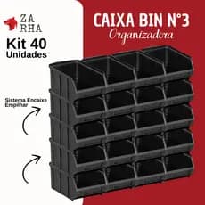 Caixa Bin Nº 03 Preta MAGUS com 40 Unidades – Empilhável, Plástica, Resistente p/ Organização