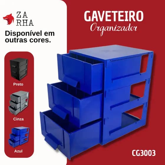Organizador MAGUS CG3003 com 3 Gavetas Grandes – Gaveteiro Multiuso em Cores Preto ou Cinza