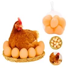 Kit Ovos Falsos de Plástico para Brincadeira ou Ninho de Galinha – Cores Marrom e Branco