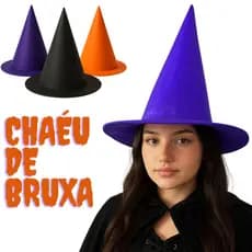 Chapéu de Bruxa Preto Laranja Roxo Fantasia Halloween