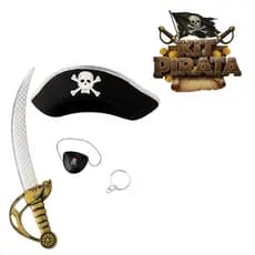 Kit Pirata com Espada + Tapa-Olho + Brinco (com Chapéu opcional)