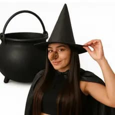 Kit Chapeu de Bruxa + Capa e Nariz Para Halloween