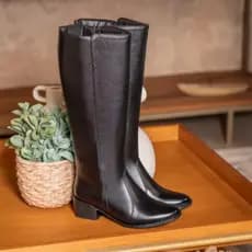 Bota Western Feminina Couro Legitimo Altura do Joelho Moderna para o Frio Inverno Muito Confortável