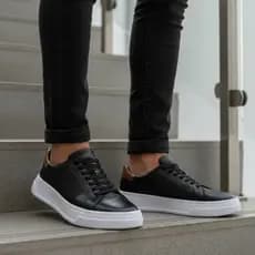 Tênis Casual Masculino em Couro Sola Alta de Borracha Confortável Sapatênis Moderno Estiloso Branco