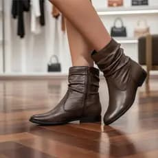 Botinha Feminina Cano Enrugado de Couro Moda Outono Inverno Mulher Moderna Tendência para o dia dia