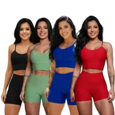 Kit 4 Conjunto Fitness Bolha Academia Top C/bojo E Short Com o Cós Alto