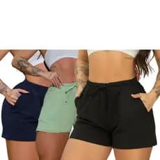 Kit 3 Short moletinho Basico Dia a Dia Caminhada Com Ajuste e 2 Bolso faca Curto