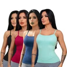 KIT 4 Regata Feminina Alcinha Fina com Elastano em Viscolycra e bojo fixado basica