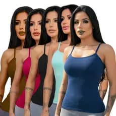 KIT FEMININO KIT 5 REGATA DE ALCINHA BLUSINHA COM BOJO FEMININA PROMOÇÃO ATACADISTAS REVENDEDORES PREMIUM