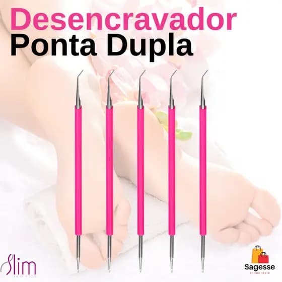 Kit com 5 Desencravador de Unha Duplo Para Cutelaria Profissional Aço Inoxidável Slim