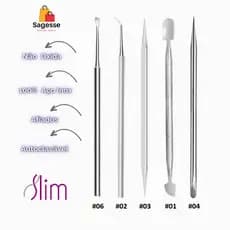 Kit Manicure Profissional 5 Itens - Espátulas Palitos - Aço Inox - Pedicure e Podologia Slim