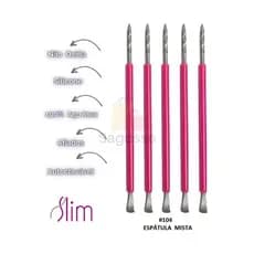 Kit com 5 Espátulas Bastão Mista ROSA Unha Inox com Silicone - Cutelaria Manicure