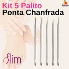 Kit com 5 Palito Ponta Chanfrada Unha Manicure Profissional Inox - Slim