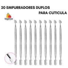Kit 20 Espátulas Dupla Empurrador Inox Profissional Manicure e Pedicure Slim