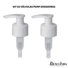 Kit 02 Válvulas Pump Dosadoras Brancas Frascos 500/ 1000/ 1500 ml para Shampoo/Condicionador/Sabonete produtos capilares cachos profissionais tratamento reconstrução nutrição economia