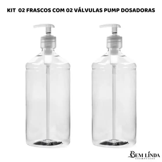 Kit 02 frascos virgem 1000ml + 02 válvulas pump dosadoras alta precisão shampoo condicionador sabonete frascos de 500/1000/1500ml