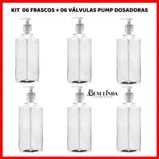 KIT COM 6 FRASCOS VIRGEM 1000ML + 6 VÁLVULAS PUMP DOSADORAS-KIT PARA FRACIONAR SHAMPOO CONDICIONADOR SABONETE LÍQUIDO