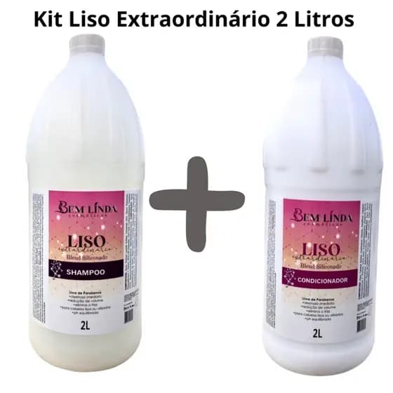 Kit Liso Extraordinário Shampoo E Condicionador Galão 2 Litros Sem Sal Profissional Salão de Beleza Lavatório Detox