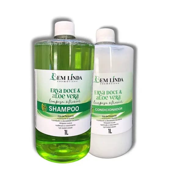 Kit Erva Doce E Aloe Vera Shampoo E Condicionador 1 Litro Salão De Beleza Profissional Cheiroso
