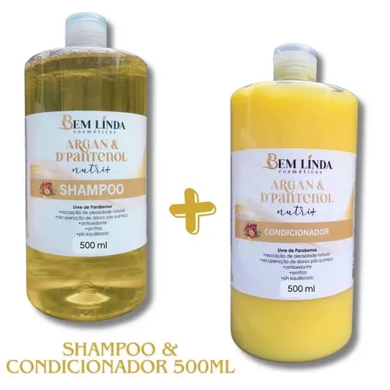 Kit Argan e D'Pantenol 500ml Reparação Restauração Hidratação Cronograma Nutrição salão de beleza lavatório