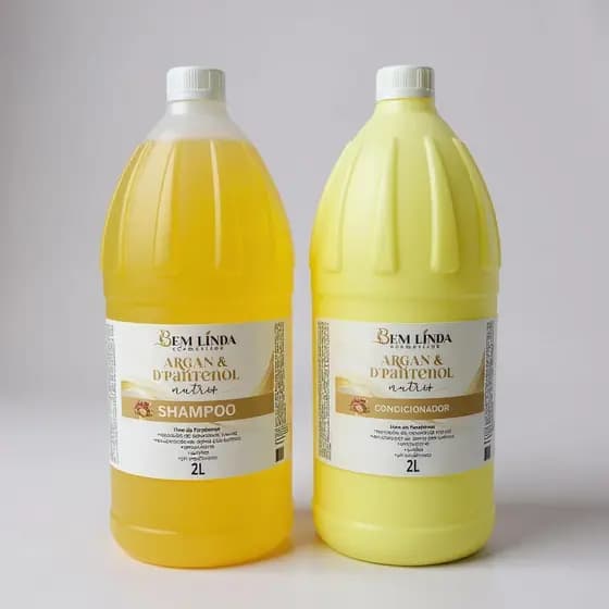 Kit Shampoo e Condicionador Argan e D'Pantenol 2 Litros Profissional Hidratação Cabelos Sem Sal