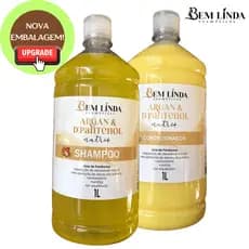 Kit de Argan e D'Pantenol 1L litro shampoo e condicionador nutrição intensiva cabelos secos fracos caspa queda