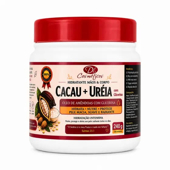 Creme Hidratante Cacau com Ureia 240g Mãos e Corpo Pele Ressecada Hidratação Intensa com Glicerina