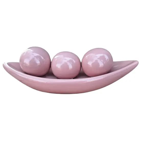Barca Decorativa com Bolas em Cerâmica Para Decoração Casa Centro de Mesa Cor Rosa