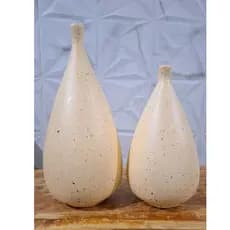 Vaso Pino 2 Peças Decoração Casa Centro de Mesa em Cerâmica Bege com Pintinhas