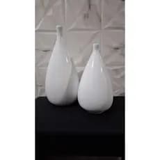 Vaso Pino 2 Peças Decoração Casa Centro de Mesa em Cerâmica Branco
