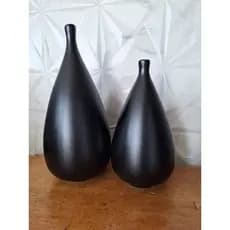 Vaso Pino 2 Peças Decoração Casa Centro de Mesa em Cerâmica Preto Fosco