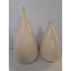 Vaso Pino 2 Peças Decoração Casa Centro de Mesa em Cerâmica Off White Fosco