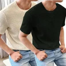Kit 2 Camiseta básica lisa Casual Texturizada Confortável Malha Premium.