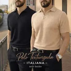Kit 2 De Polo Italiana texturizada sem botão, manga slim  Camisa Polo Masculino Luxo Old Money