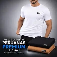 Kit 2 Camisetas Malha Peruana Algodão com Elastano Pima Premium Confortável Durável